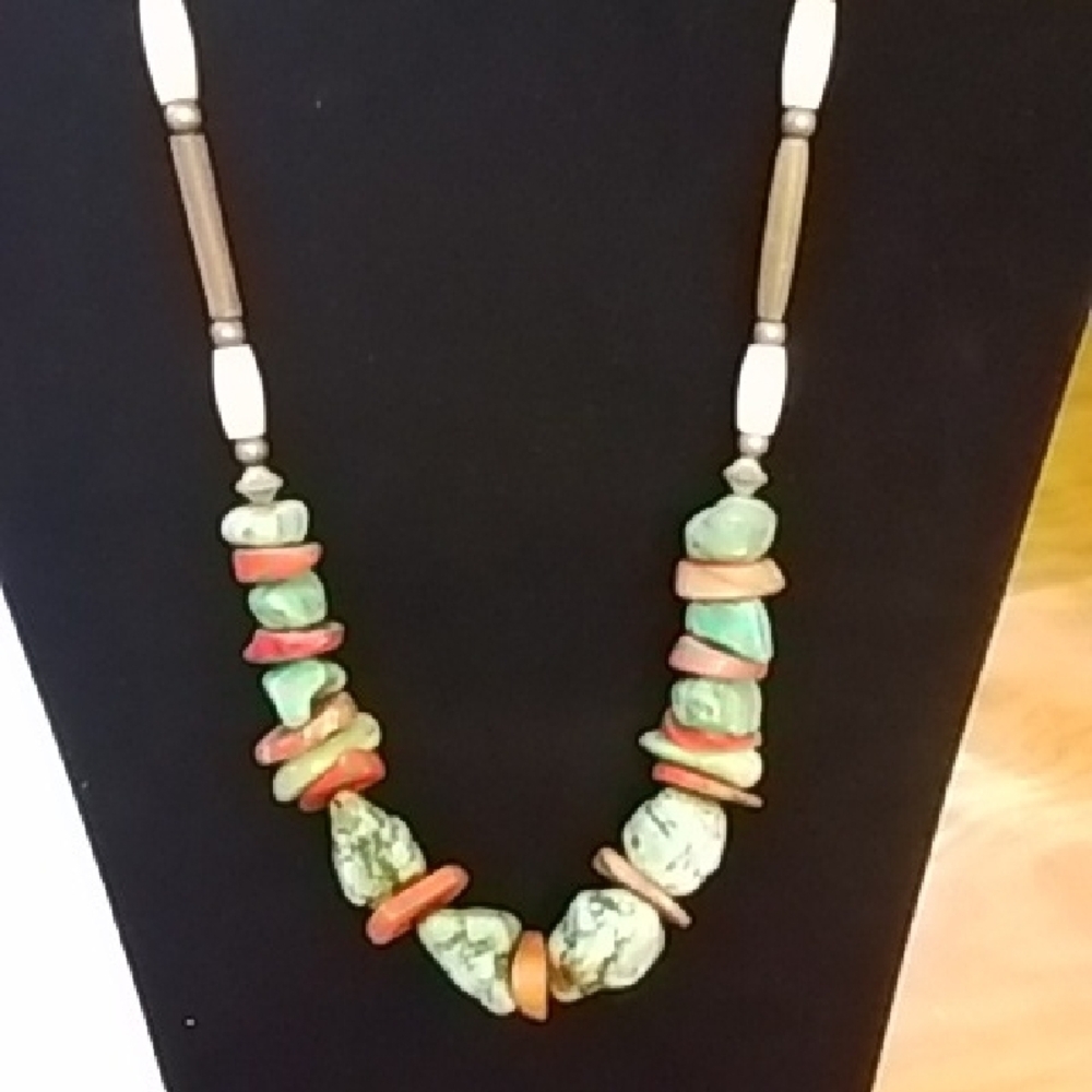 Genuine Turquoise And Red Coral Choker